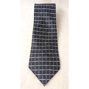 Salvatore Pellegrino Silk Tie Black Gray Grid‎ Check Pattern Il Pittore Italiano